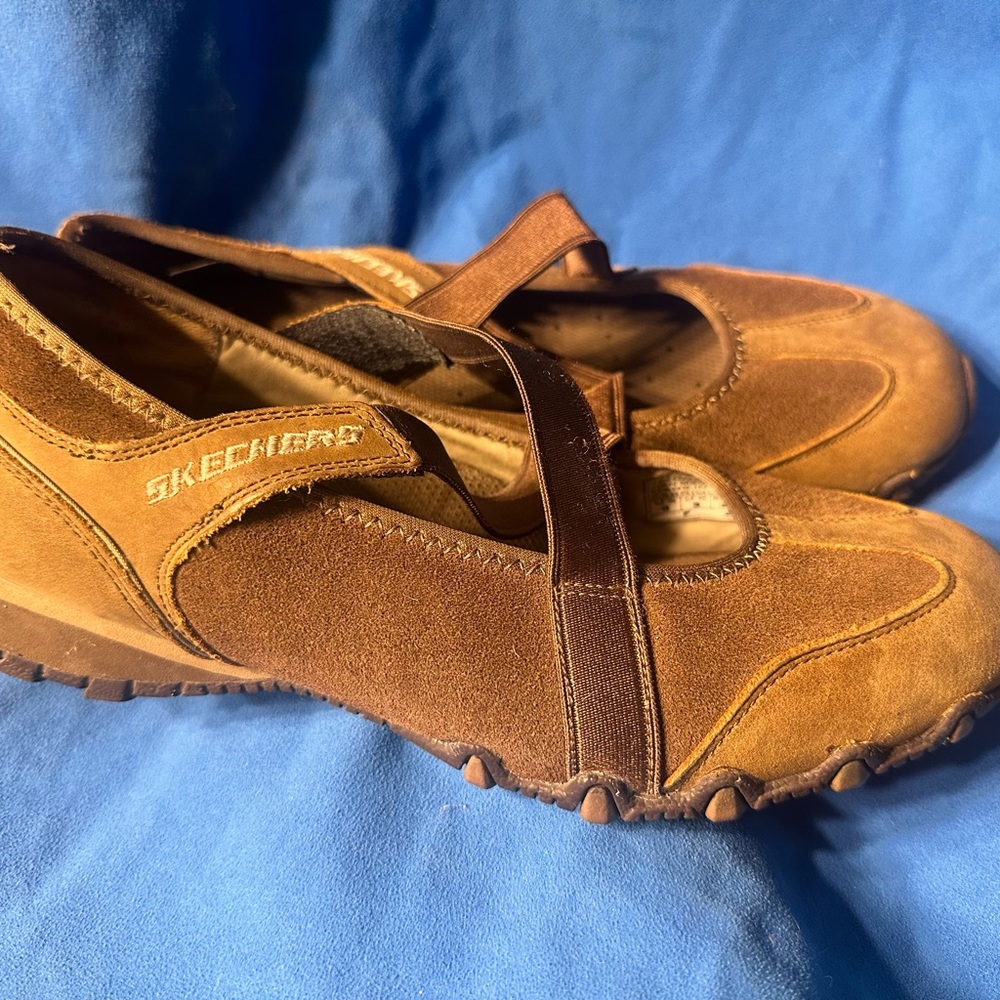 Skechers Tan and Brown Suede Mary Jane Shoes